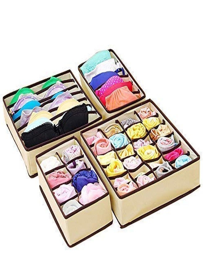 AB SALES Fabric Drawer Organisers Dividers 4 Packs Wardrobe Organiser, Collapsible Closet Cabinet Organizer Underwear Storage Boxes For Storing Socks, Bra, Handkerchiefs (Beige) - Image 4