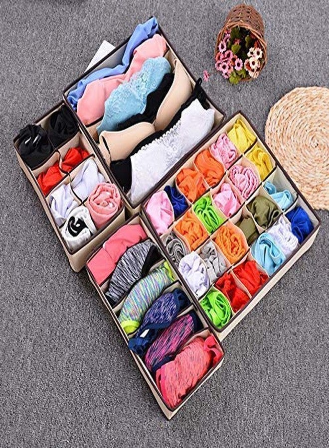 AB SALES Fabric Drawer Organisers Dividers 4 Packs Wardrobe Organiser, Collapsible Closet Cabinet Organizer Underwear Storage Boxes For Storing Socks, Bra, Handkerchiefs (Beige) - Image 3