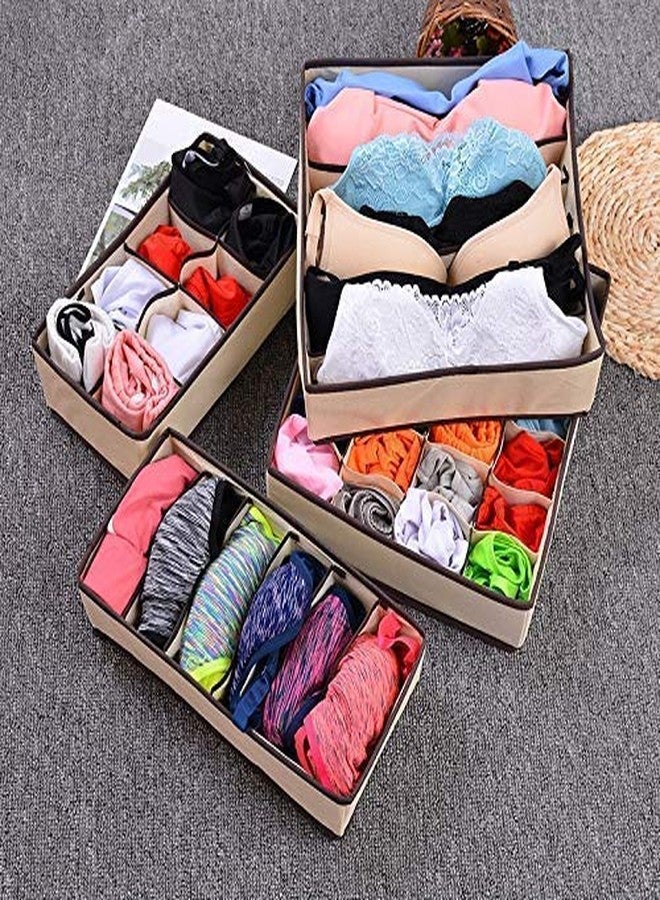 AB SALES Fabric Drawer Organisers Dividers 4 Packs Wardrobe Organiser, Collapsible Closet Cabinet Organizer Underwear Storage Boxes For Storing Socks, Bra, Handkerchiefs (Beige) - Image 2