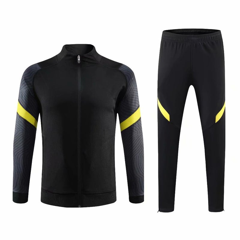 Generic Mens Long-Sleeve Soccer Training Jacket Set Black yellow edge 