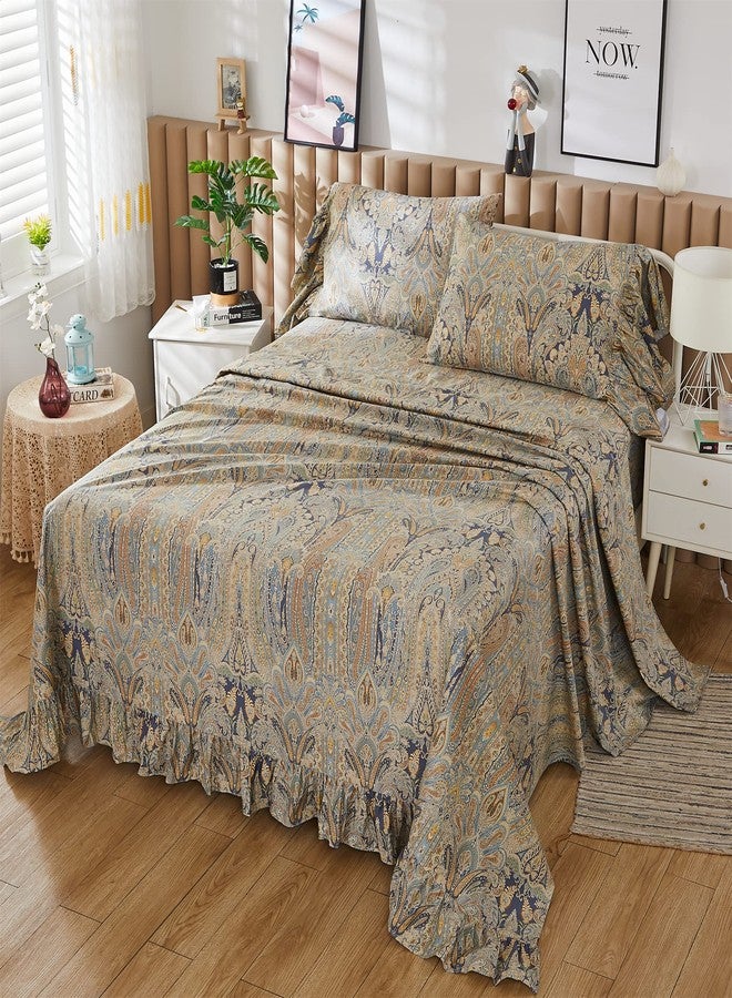 ABREEZE Twin Sheet Set Floral Sheets Ultra Soft Flower Patterned Printed Bed Sheets Deep Pocket Flat Sheet& Fitted Sheet& Pillowcases 100% Egyptian Cotton 4 Pieces - Image 2