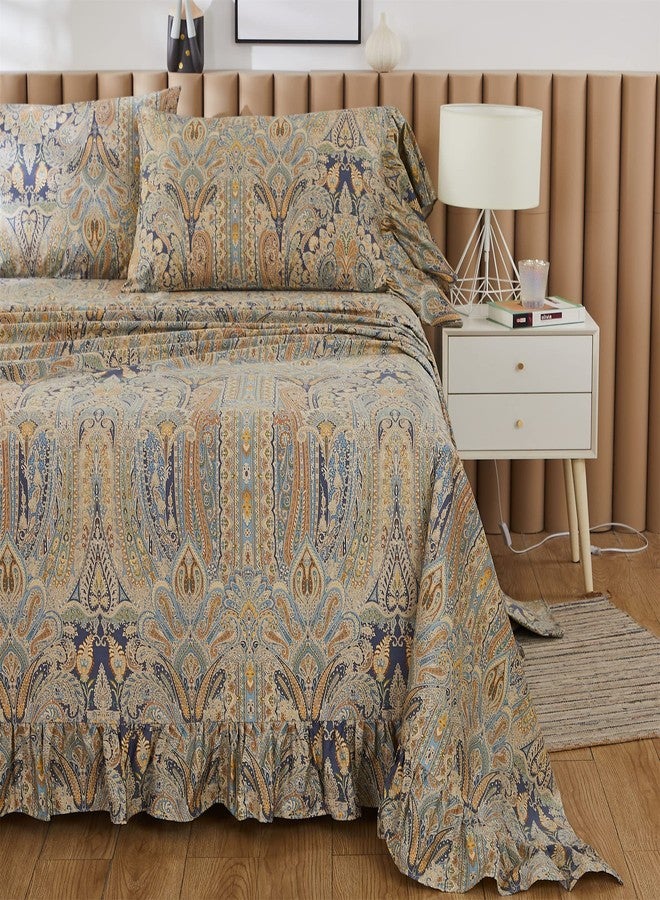ABREEZE Twin Sheet Set Floral Sheets Ultra Soft Flower Patterned Printed Bed Sheets Deep Pocket Flat Sheet& Fitted Sheet& Pillowcases 100% Egyptian Cotton 4 Pieces - Image 3