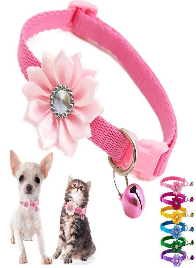 Weimostar Pink Puppy Collar with Bell and Flower, XS Dog Collars with Bell Floral Girl Cat Collar Cute Adjustable Buckle for XXS XSmall Extra Small Female Dogs Tiny Pets Little Kitten Yorkie Chihuahua X-Small - Image 1