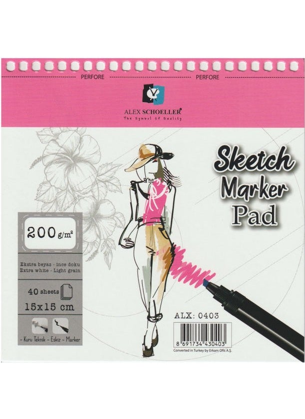 Alex Schoeller Spiral Sketch Marker Notebook Pad 200 gr 40 Sheets 15 x 15 cm 