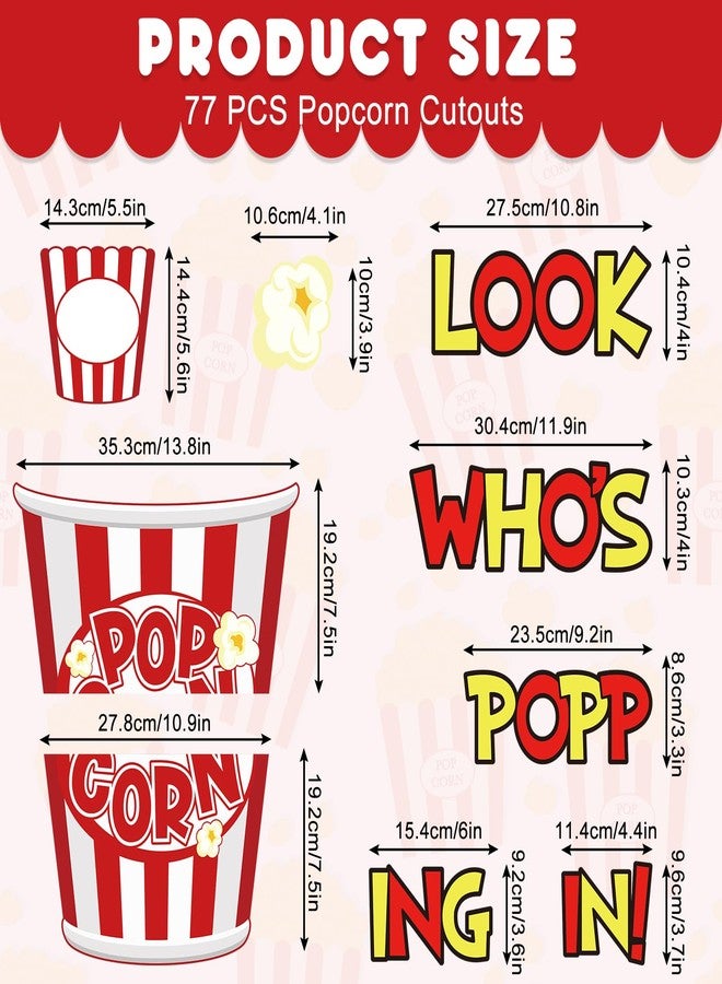 Whaline 77Pcs Popcorn Cutouts with 100Pcs Glue Points Popcorn Bucket Paper Cut-Outs Look Who’s Popping in Cutting Bulletin Board Decor for DIY Craft Art School Home Party Favor - Image 2