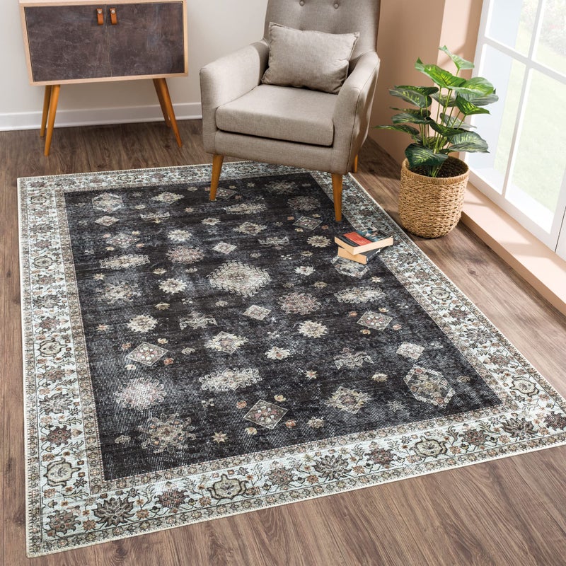 Bloom Rugs Washable NonSlip 5 x 7 Rug  BlackIvory Traditional Area Rug for Living Room Bedroom Dining Room and Kitchen  Exact Size 5 x 7