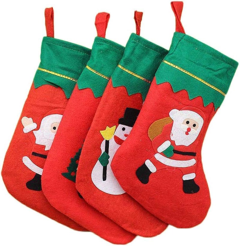 VR CREATIVES VR Creatives Pack of 4 Christmas Stocking Classic Socks for Xmas Home Decor Stuffed Christmas Tree Hanging Toys Candy Gift Bag Holders for Kids Restaurant Hotel Decorations and Party Supplies - Image 1