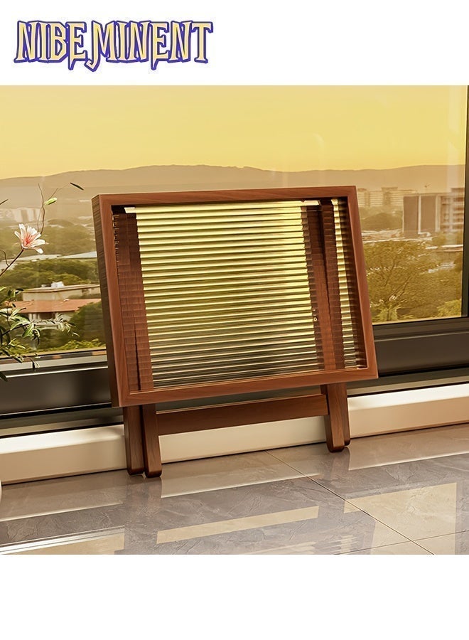 NIBEMINENT طاولة قهوة قابلة للطي مع إطار من الخيزران وسطح أكريليك - تصميم موفر للمساحة، لا يتطلب تجميع، طراز كلاسيكي لغرفة المعيشة، غرفة النوم، نافذة bay، بجانب السرير - أثاث متين وسهل التنظيف، طاولة قهوة لغرفة المعيشة، طاولة جانبية لغرفة النوم، طاولة بسيطة، سطح سهل التنظيف - Image 2