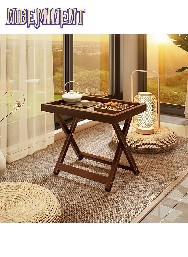 NIBEMINENT طاولة قهوة قابلة للطي مع إطار من الخيزران وسطح أكريليك - تصميم موفر للمساحة، لا يتطلب تجميع، طراز كلاسيكي لغرفة المعيشة، غرفة النوم، نافذة bay، بجانب السرير - أثاث متين وسهل التنظيف، طاولة قهوة لغرفة المعيشة، طاولة جانبية لغرفة النوم، طاولة بسيطة، سطح سهل التنظيف - Image 3