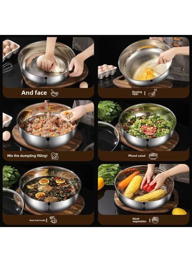 316 Stainless Steel And Basin With Lid Non-stick Basin Household Baking Surface Hair Basin Kneading Basin Beating Single Basin-Color:Thickening And Basin 32CM ] - Image 4