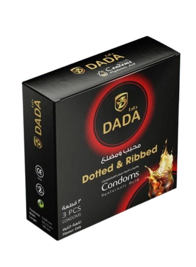 دادا واقيات ذكري بنكهة الكولا مع تصميم من النقط والتجاعيد، عبوة 3 قطع، من اللاتكس عالي الجودة