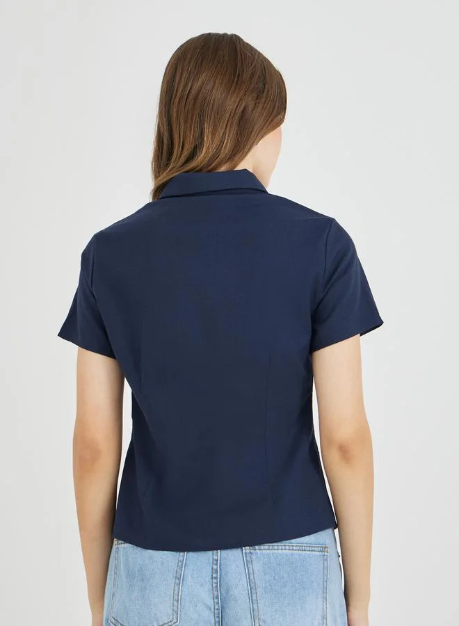 Take Two Take Two Solid Pleated Short Sleeve Slim Fit Shirt