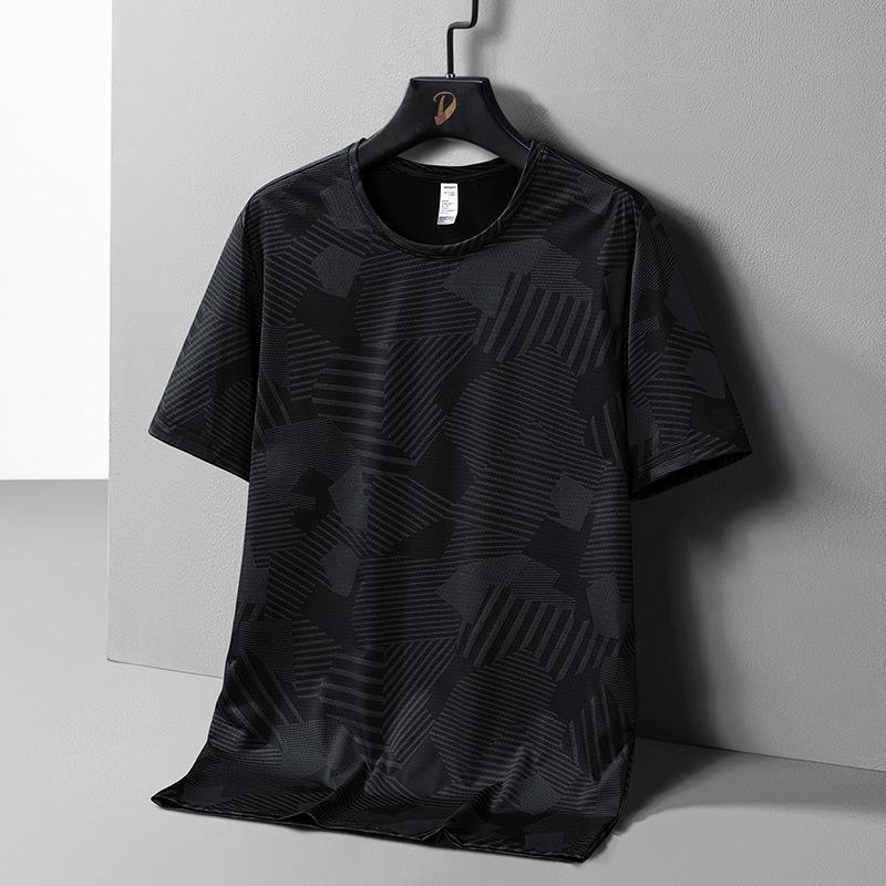 Men'S Printed High Elastic Ice Silk T-Shirt Summer Thin Breathable Sweat-Absorbent Half Sleeve Bottoming Shirt Plus Size Loose Short Sleeve - Image 3