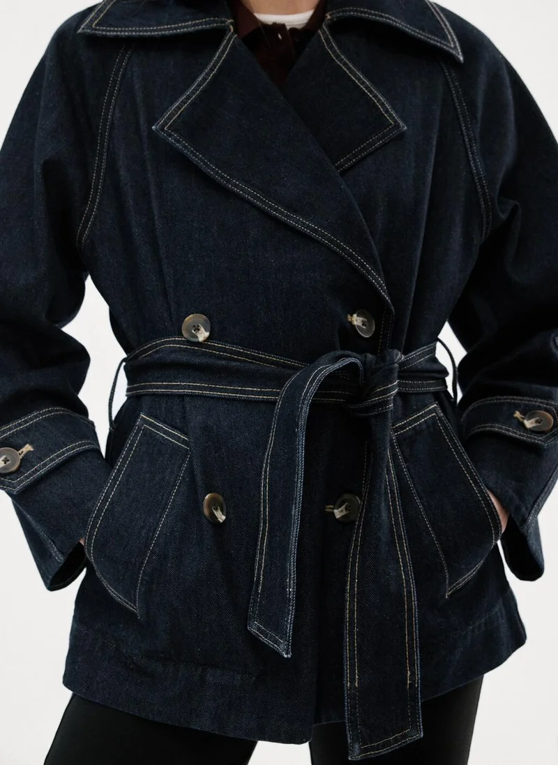 MANGO Denim trench with belt