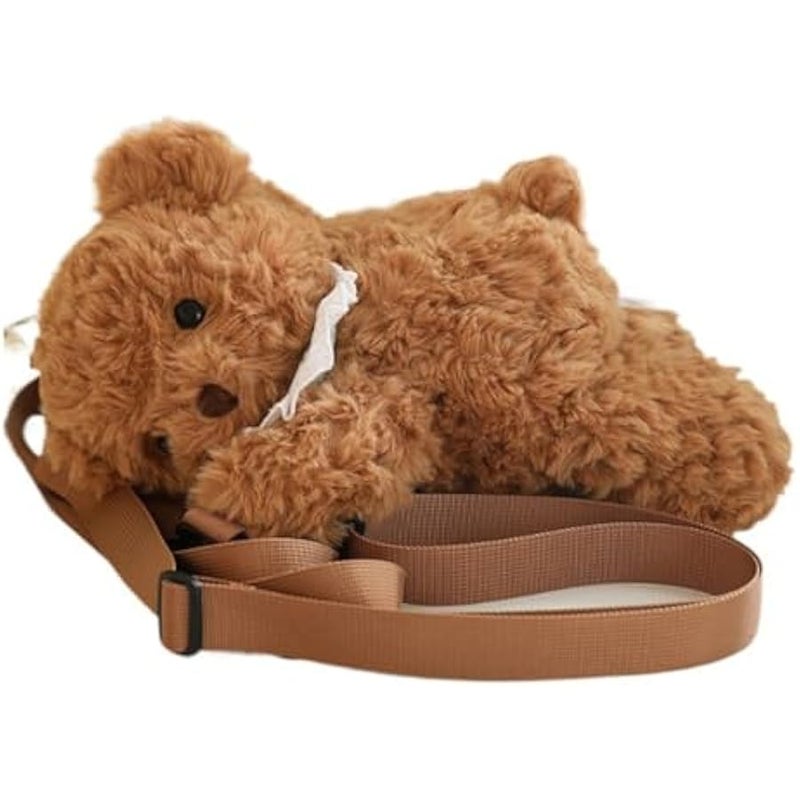Cute Plush Mini Bear Crossbody Bag Brown Fluffy Bear Party Bag with Adjustable Strap Phone Cosmetic Multi-Way Carrying - Image 1