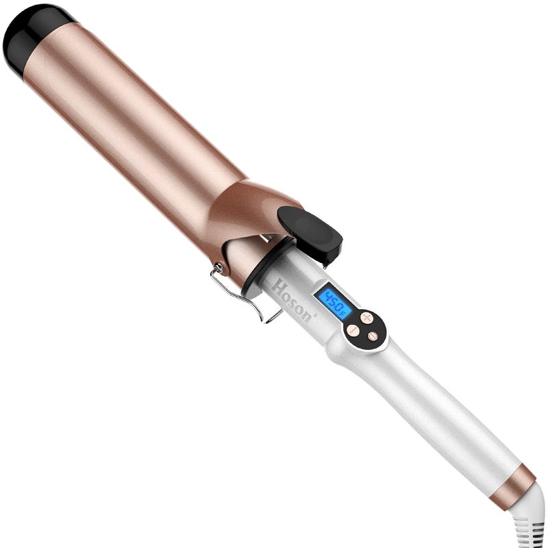 Hoson 2 Inch Curling Iron Large Barrel Long Barrel Curling Wand Dual Voltage Ceramic Tourmaline Coating with LCD Display Glove Include Gold