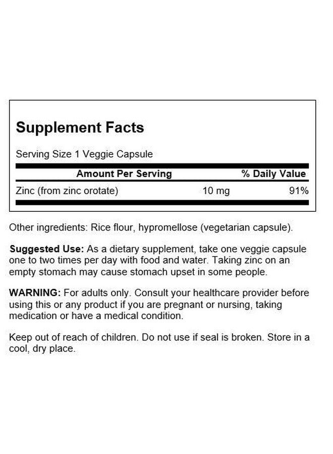 SWANSON Zinc Orotate 10 Milligrams Elemental Zinc 60 Veg Capsules - Image 2