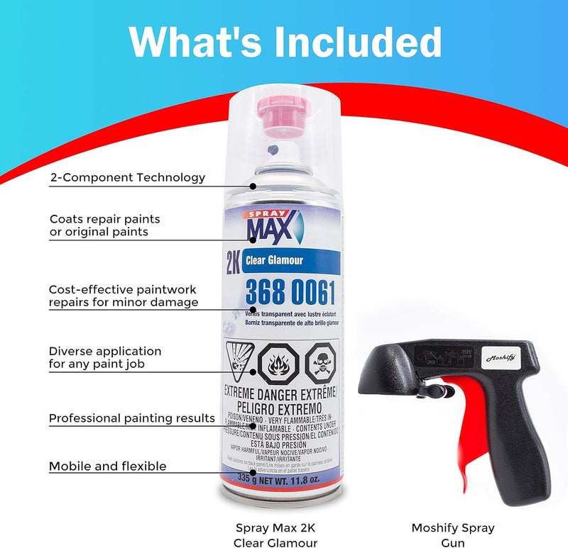 Moshify Spraymax 2K Clear Coat Aerosol Spray Can - High Gloss for Automotive Car Repair and New Paint Jobs - Two Stage Clear Coat - Bundled Spray Can Trigger - Image 2