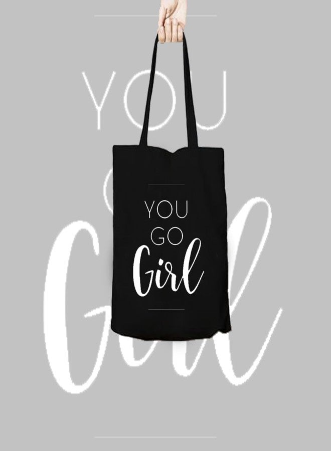 Clapcart Black Canvas Tote Bag for Women | Printed Multipurpose Cotton Zipper Bags | Cute Hand Bag for Girls (You Go Girl Print) - Image 3