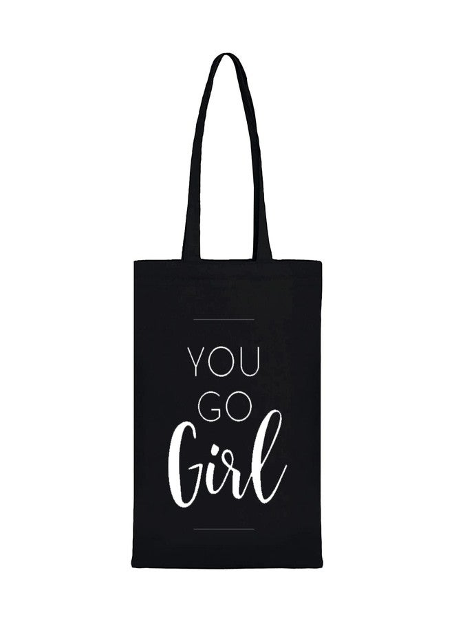 Clapcart Black Canvas Tote Bag for Women | Printed Multipurpose Cotton Zipper Bags | Cute Hand Bag for Girls (You Go Girl Print) - Image 1