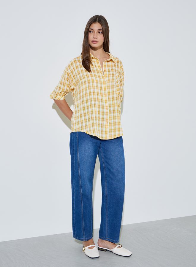 Styli Yellow Checked Pattern Casual Shirt - Image 2