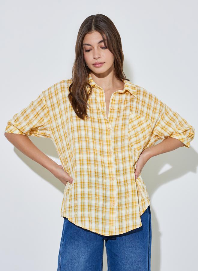 Styli Yellow Checked Pattern Casual Shirt - Image 1
