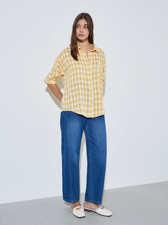Styli Yellow Checked Pattern Casual Shirt - Image 2