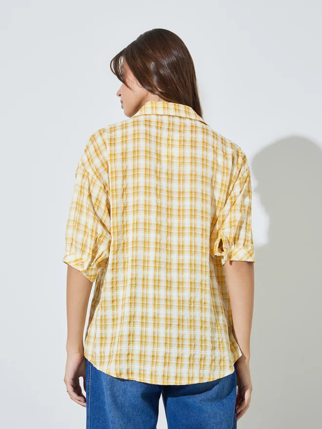 Styli yellow Styli Yellow Checked Pattern Casual Shirt for Women | Best Price UAE