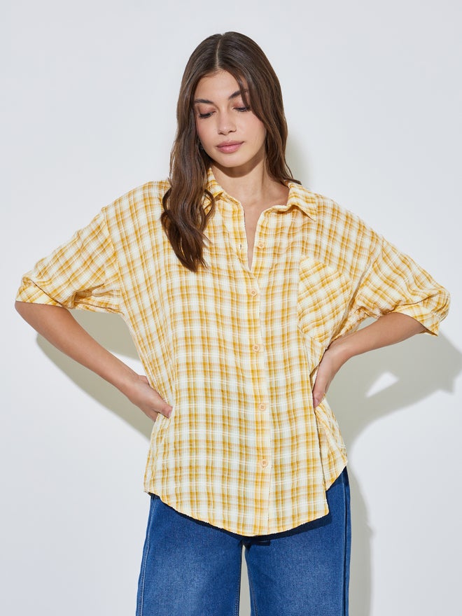 Styli Yellow Checked Pattern Casual Shirt - Image 1