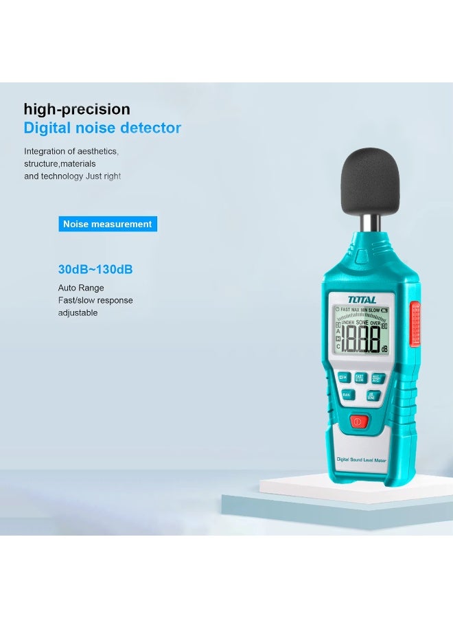 TOTAL Digital Sound Level Meter – 30–130 dB Noise Detector with LCD Backlight, Auto Range, Fast/Slow Response, Data Hold & Carry Case – Model TETSL01 - Image 4