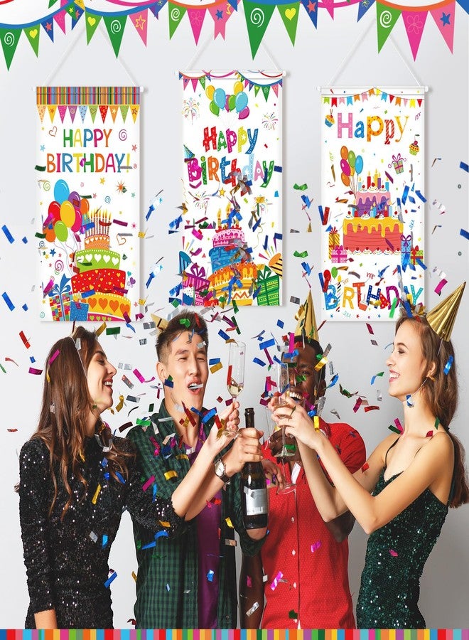 Tegeme 3 Pcs Happy Birthday Banner Door Sign Decor Colorful Happy Birthday Party Door Hanging Decorations Porch Wall Hanging Banner Party Supplies for Kids Girls Boys(Classic,White) - Image 4
