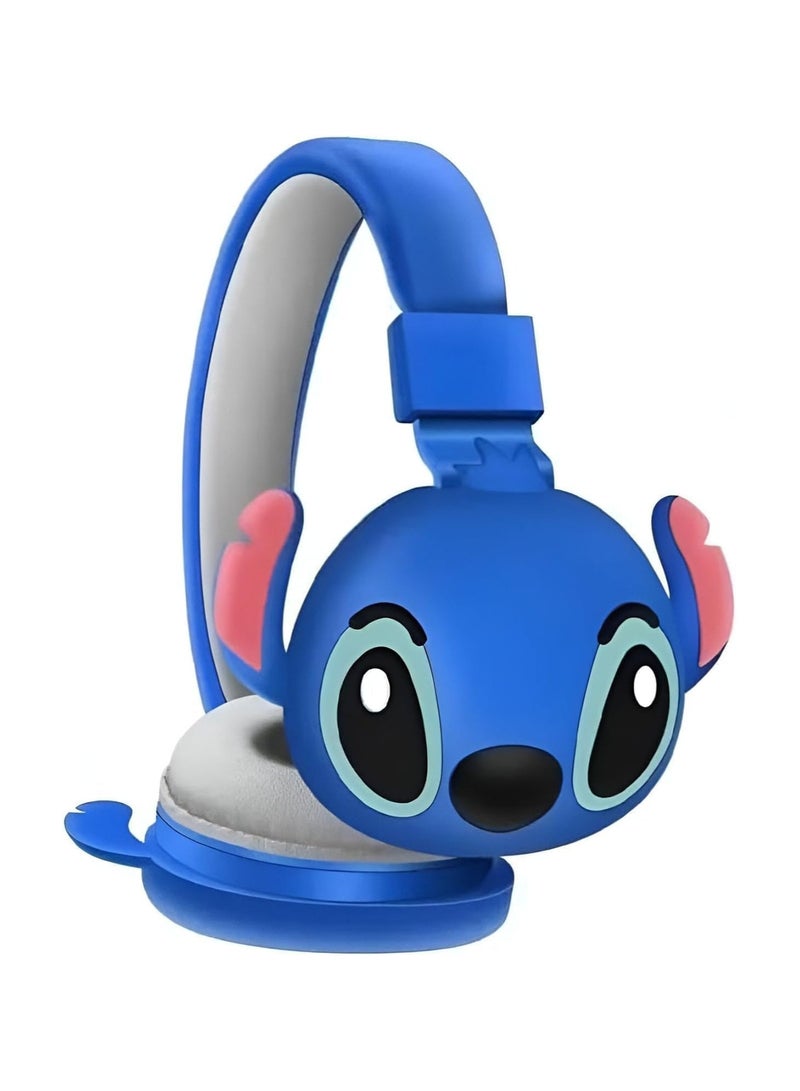 Hamzone Kids Bluetooth Wireless Headphones with Mic, Cartoon Stitch Design, Foldable Over-Ear Headphones, Soft Cushions, HiFi Stereo Sound, Anime 3D Ears, AH-806 Blue, Perfect Gift for Kids - Image 1