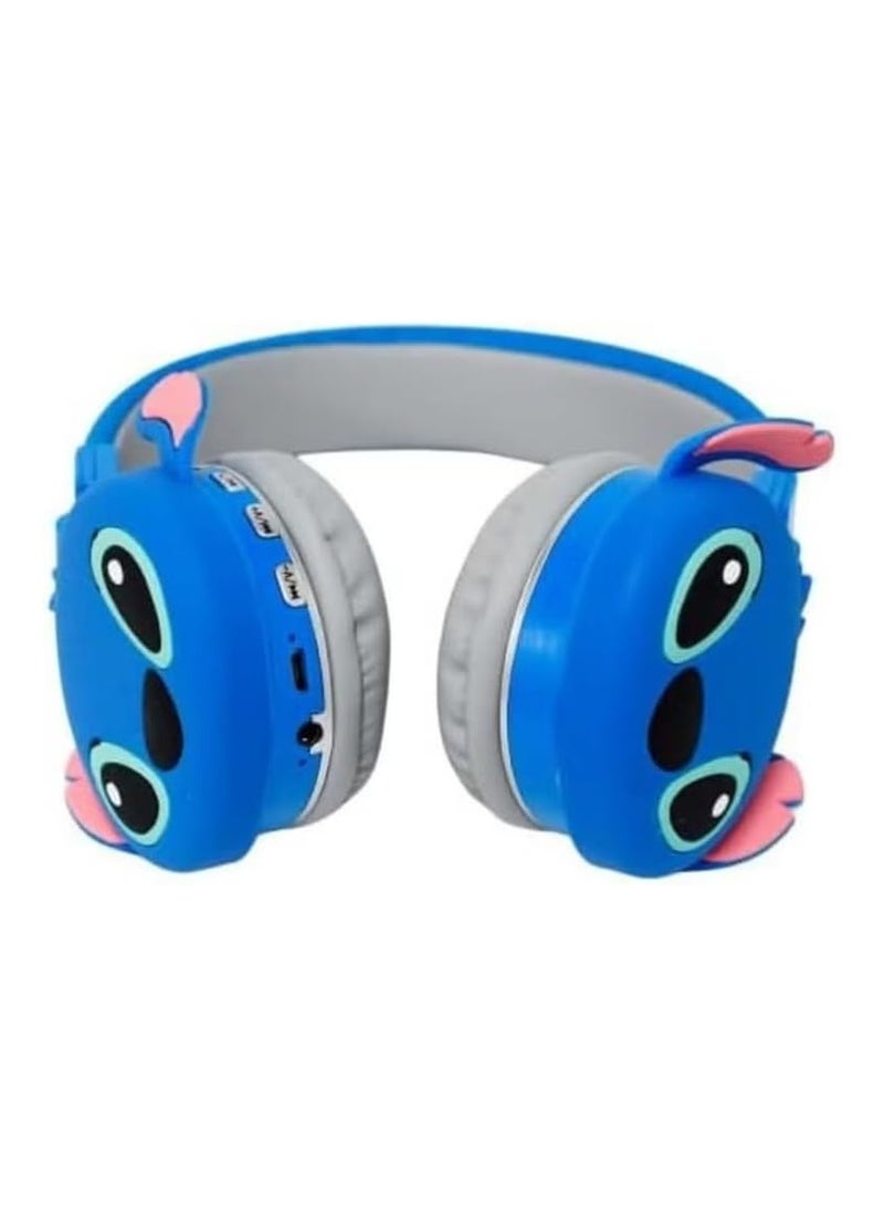 Hamzone Kids Bluetooth Wireless Headphones with Mic, Cartoon Stitch Design, Foldable Over-Ear Headphones, Soft Cushions, HiFi Stereo Sound, Anime 3D Ears, AH-806 Blue, Perfect Gift for Kids - Image 2