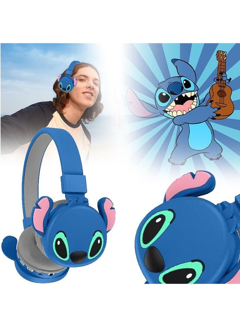 Hamzone Kids Bluetooth Wireless Headphones with Mic, Cartoon Stitch Design, Foldable Over-Ear Headphones, Soft Cushions, HiFi Stereo Sound, Anime 3D Ears, AH-806 Blue, Perfect Gift for Kids - Image 5