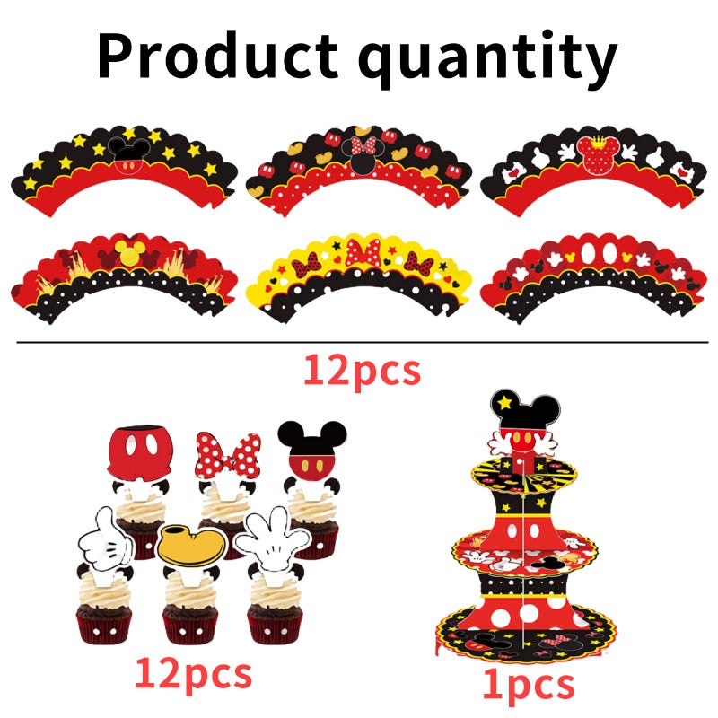 EBWHOLE Cute Mouse Cupcake Stand, Large 3-Tier Cartoon Cupcake Holder for Birthday Party Decorations (Red) - Image 3