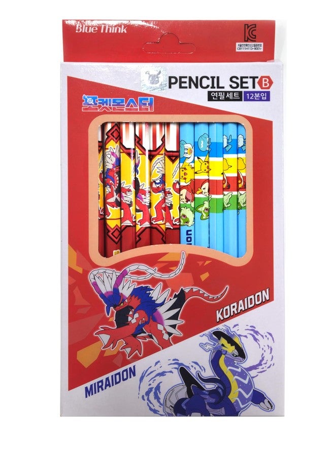 LENITH Pack of 12 - Cute Character Pikachu Monsters Pencil B Lead Wooden Pencil 3 Colors / 1 Type Randomly Send - Image 2