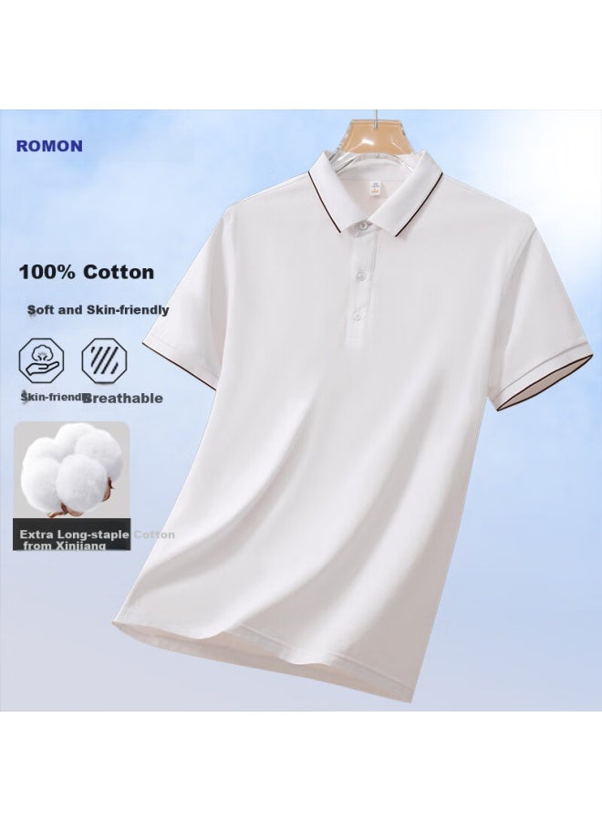 ROMON Luomeng [100% Cotton] Pure Cotton Short-Sleeve Polo Shirt For Men, Summer Business Casual Xinjiang Long-Staple Cotton Dad'S Wear T-Shirt - Image 2