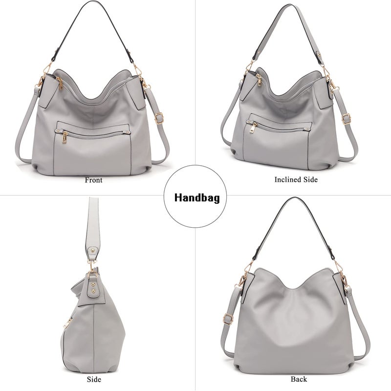 Idesort Large Crossbody Bags Ladies Shoulder Handbags Purse and Wallet Set for Women Hobo Purses Grey - Image 5