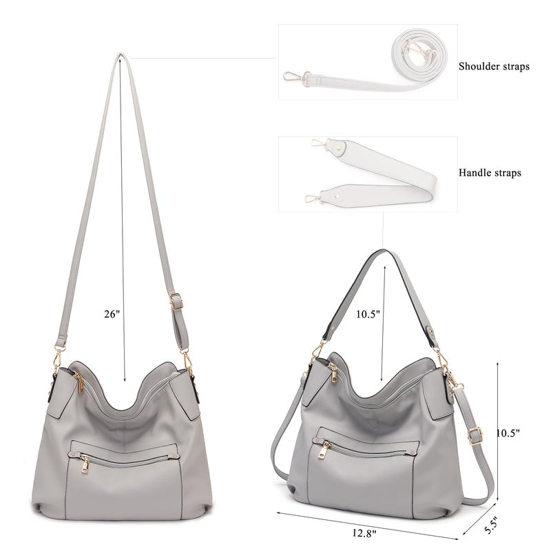 Idesort Large Crossbody Bags Ladies Shoulder Handbags Purse and Wallet Set for Women Hobo Purses Grey - Image 4