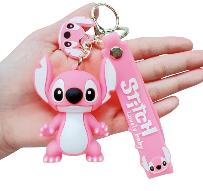FowWelt Cartoon Keychain for Girls and Boys, Cute Keychains Accessories Keyring Key Wristlet Car Charms Backpack Key Chain (Stitch Pink) - Image 1