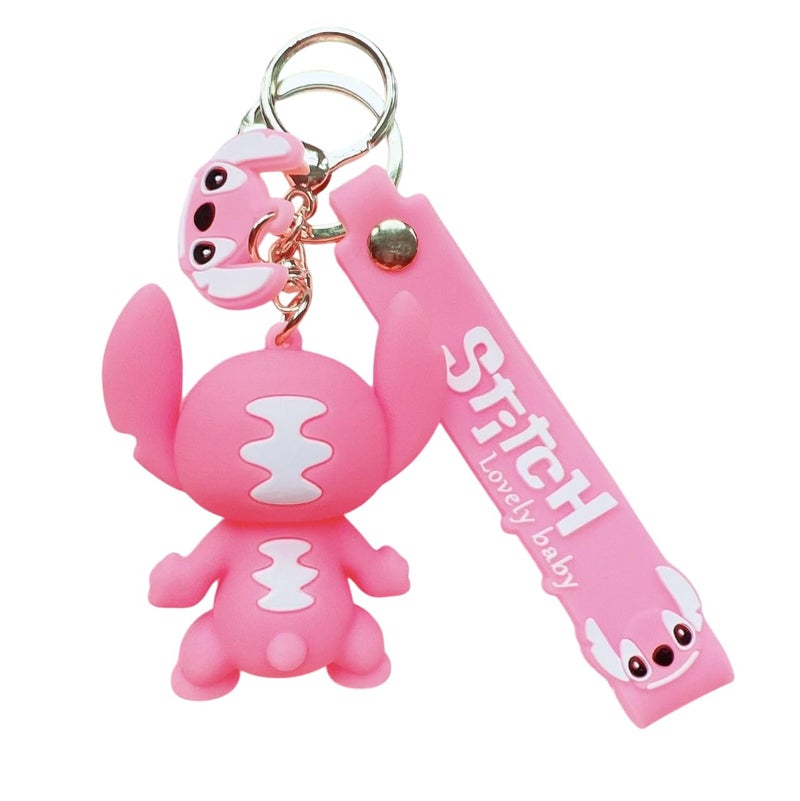 FowWelt Cartoon Keychain for Girls and Boys, Cute Keychains Accessories Keyring Key Wristlet Car Charms Backpack Key Chain (Stitch Pink) - Image 3