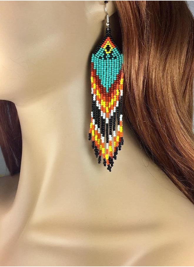 La vivia Lavivia Handmade Beaded Long Necklace & Earrings Set. Native American Inspired Seed Beads Necklace with Earrings, One of a Kind beaded Necklace for Women, Perfect for Occasions, Gift (Multi) 