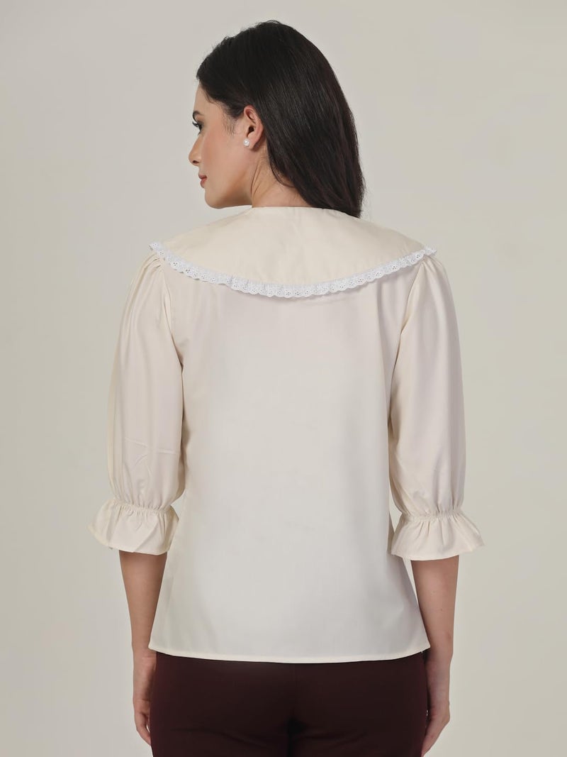 Style Quotient Women Beige Shirt with Peter Pan Collar - Image 4