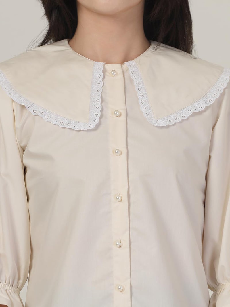 Style Quotient Women Beige Shirt with Peter Pan Collar - Image 2