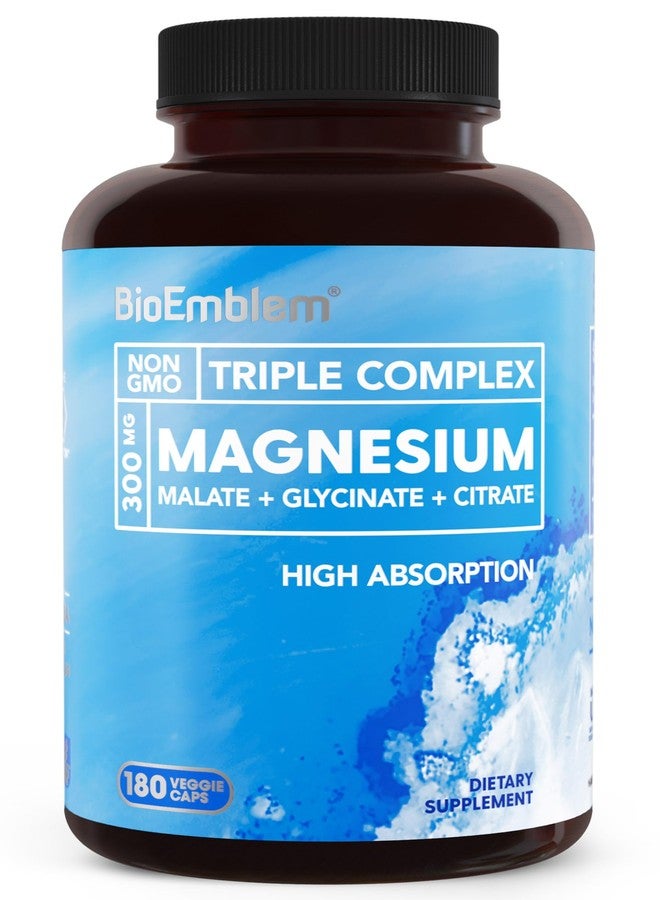 BioEmblem Triple Magnesium Complex | 300mg of Magnesium Glycinate, Malate, & Citrate for Muscles, Nerves, & Energy | High Absorption | Vegan, Non-GMO (180 Capsules) - Image 1
