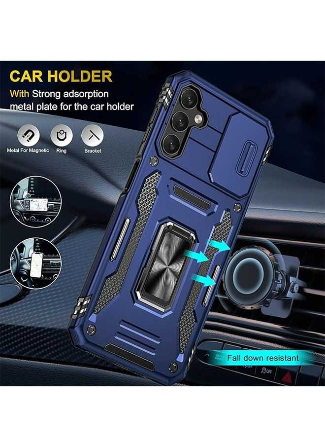 Samsung Galaxy A14 5G Case Blue, 360 ° Rotating Finger Ring Hardware Bracket, Trendy Sliding Window Design, Support for Car Magnetic Suction,  Heavy Duty Shockproof Protective Case for Galaxy A14 5G