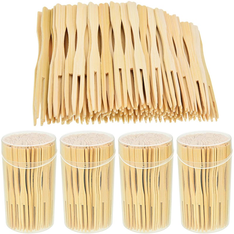 Jovitec 440 Pcs Mini Bamboo Forks 35 Inch Appetizer Cocktail Forks Bulk disposable Wood Toothpicks Double Prong Charcuterie Picks for Birthday Party Wedding Food Fruit Supply
