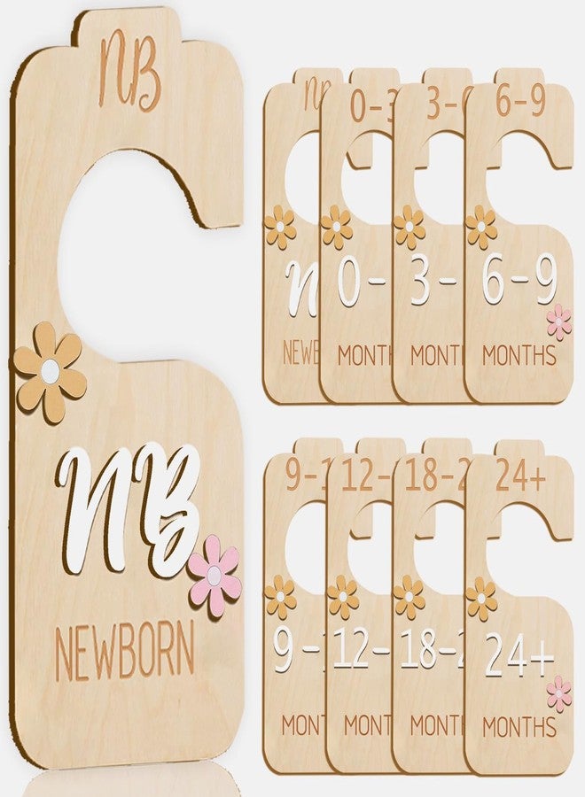 eoscasely Baby Closet Divider - 3D Double-Sided Wooden Baby Wardrobe Baby Closet Organizer,Daisy design Nursery Decor Clothes Hanger Dividers for Sorting 8 Sizes from Newborn to 24+ Months - Image 1
