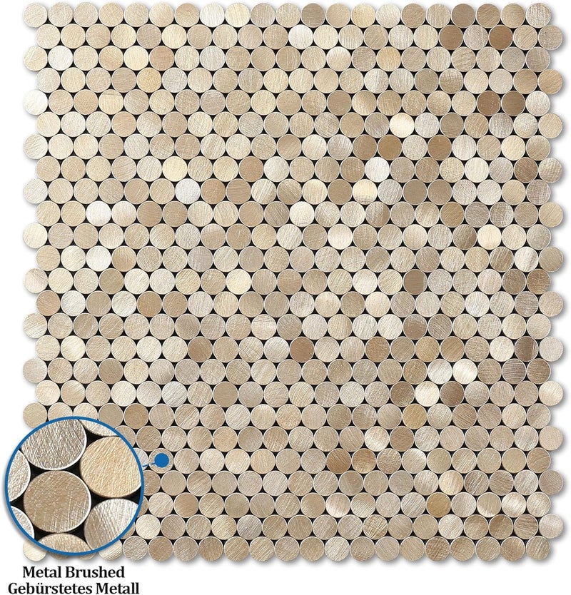 M MOFIT Small Penny Round Peel and Stick Backsplash Tile for Kitchen Wall,Metal Mosaic Tiles Stickers for Bathroom Behind Stove Fireplace (5sheets,Champagne Gold) - Image 2