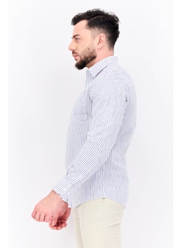 Algspar Men Regular Fit Stripe Long Sleeves Casual Shirt, White  - Image 2
